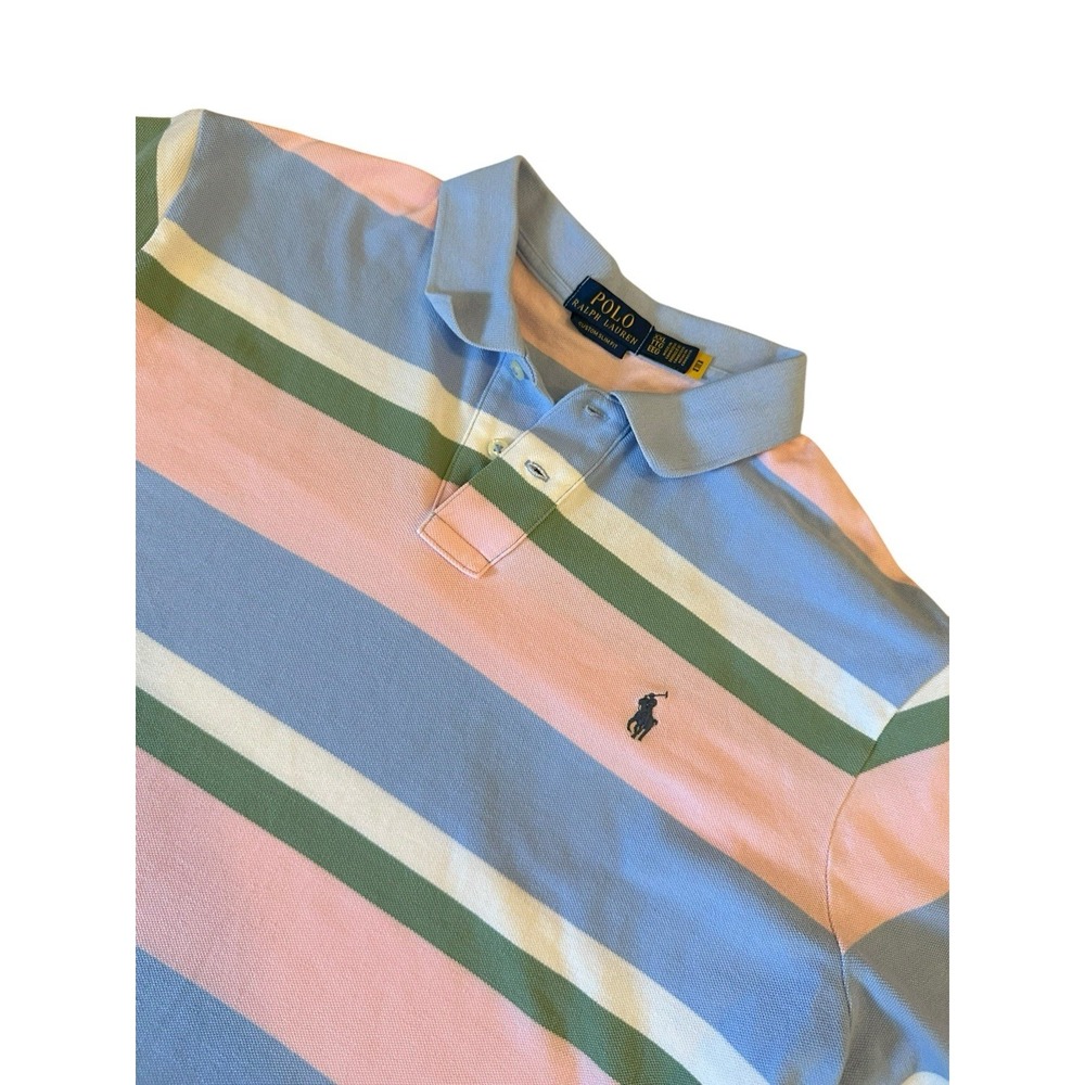 Polo Ralph Lauren Men's Classic-Fit Slim Fit Pink Striped Mesh Polo Shirt XXL